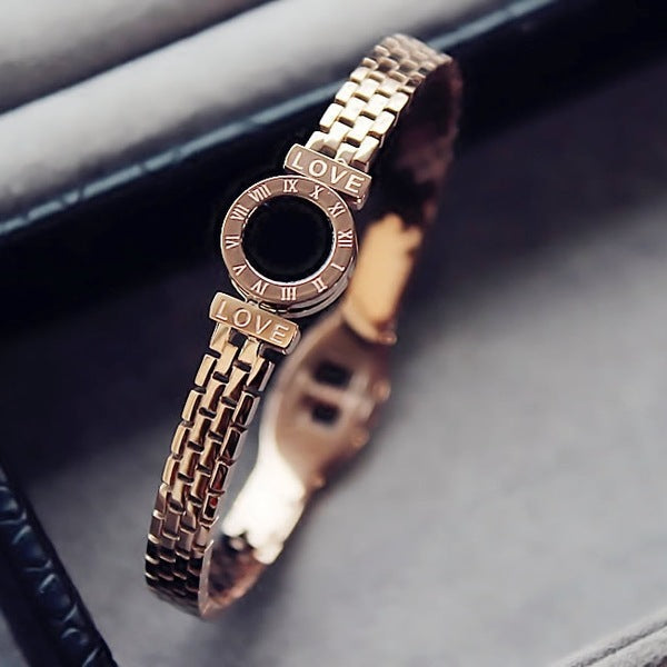Pulseira de ouro rosa escultura numeral romano amante manupera pulseira de pulseira pulseira de aço inoxidável