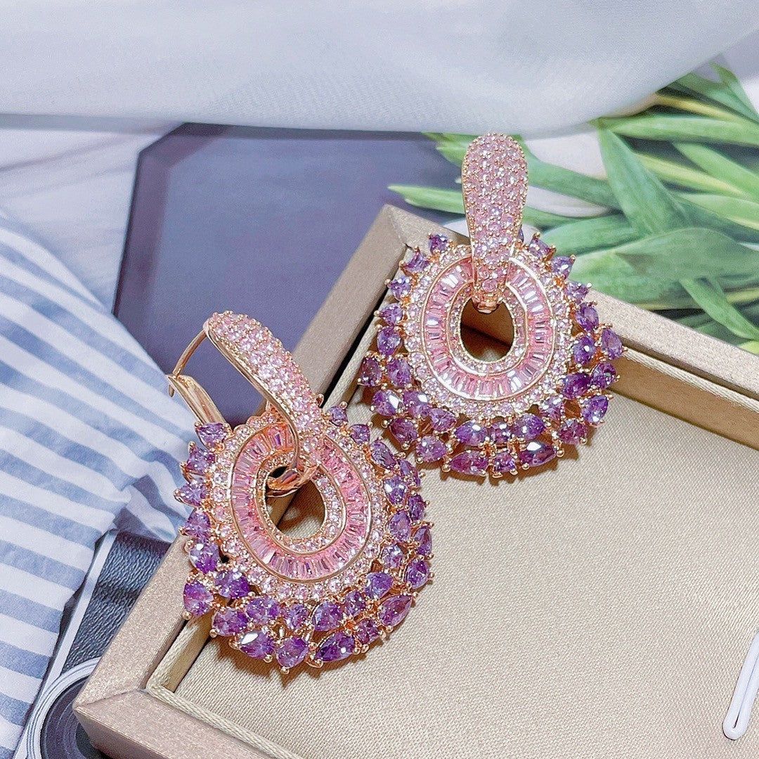 Fashion Colorful Zirconium Flower Round Geometric Earrings