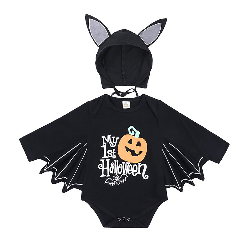 Neues Baby Halloween Langarmer Jumpsuit Kürbisbrief Halloween Baby Jumpsuits Dreieck Rompers
