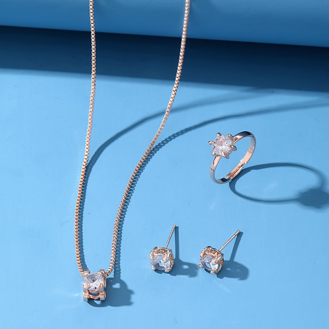 Vier-klauw clip diamant oorbellen ketting set geometrische vrouw