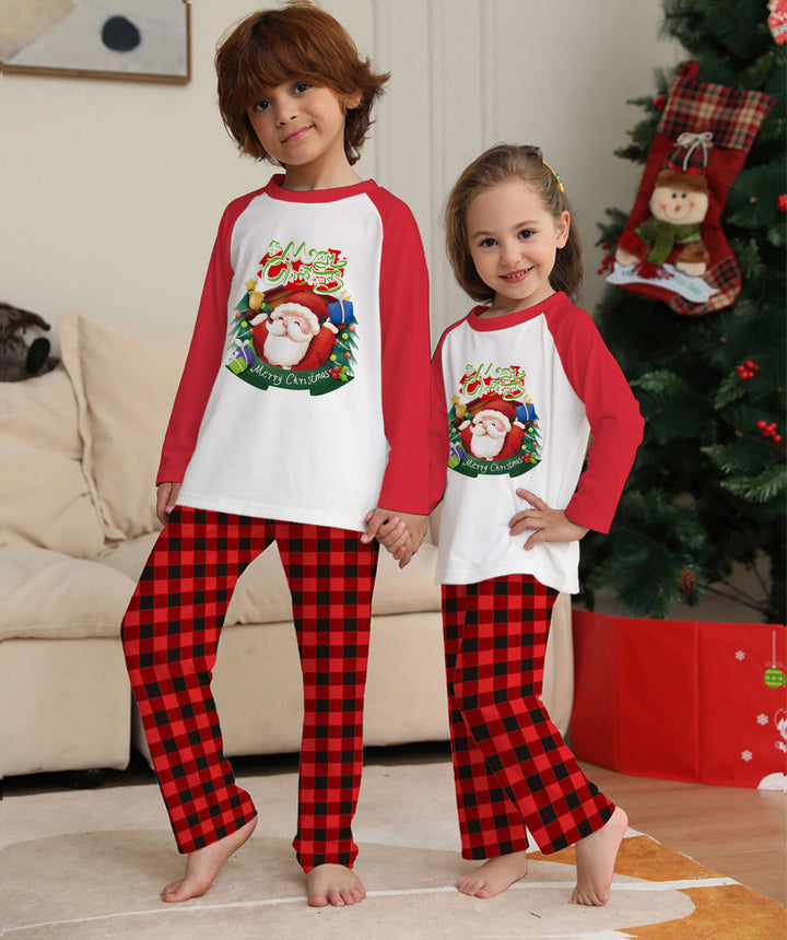 Vêtements parent-enfant de Noël ensemble à manches longues T-shirt Pantalon à plaid Pyjamas assortis