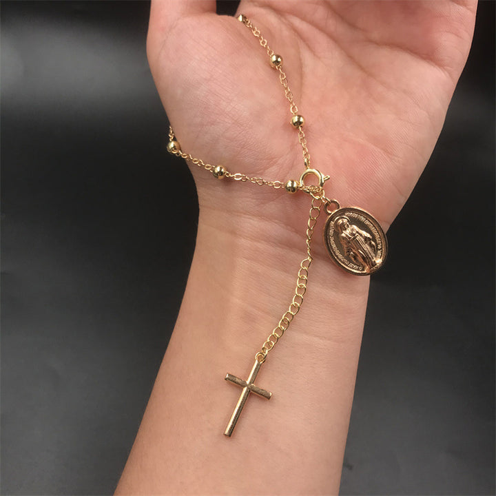 Simple Virgin Mary Clip Beads Adjustable Cross Bracelet