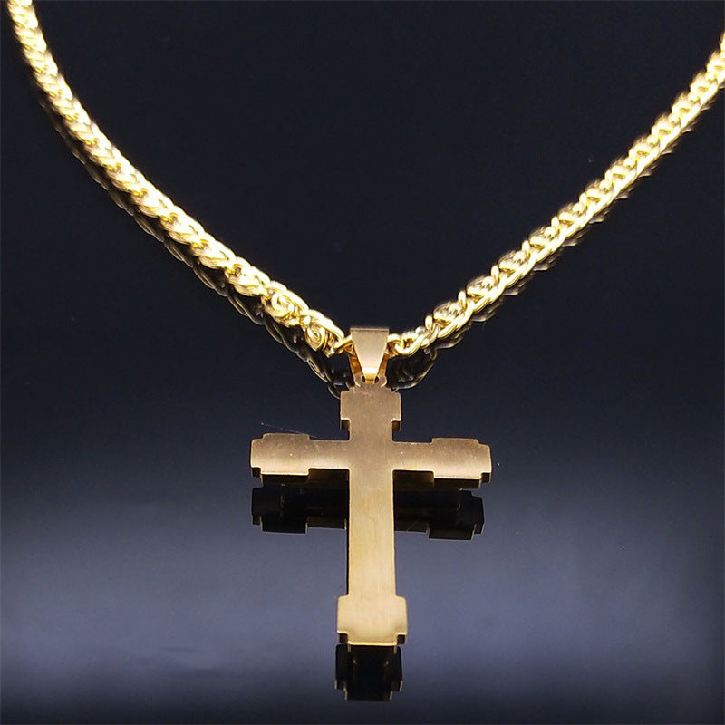 Special-interest Design High-grade Stainless Steel Cross Shelf Necklace Diamond Inlaid Clavicle Chain