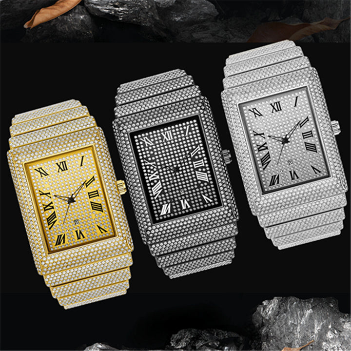 Diamant-ingebedde gigantische stralende sterrenhemel Golden Kalender Quartz Watch