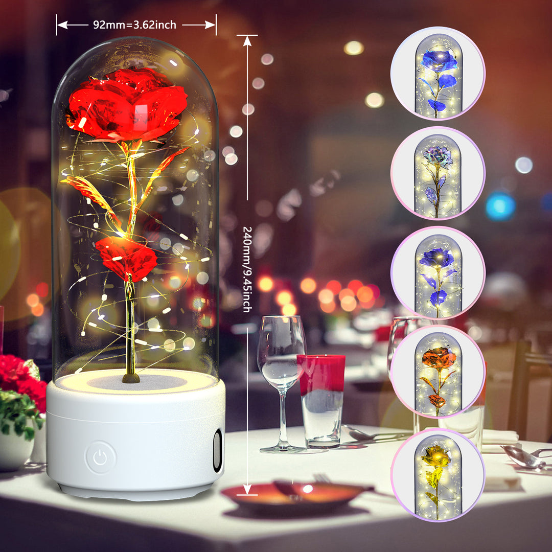 Creative 2 In 1 Rose Flowers LED Light en Bluetooth -luidspreker Valentijnsdag Gift Rose Luminous Night Light Ornament in Glass Cover