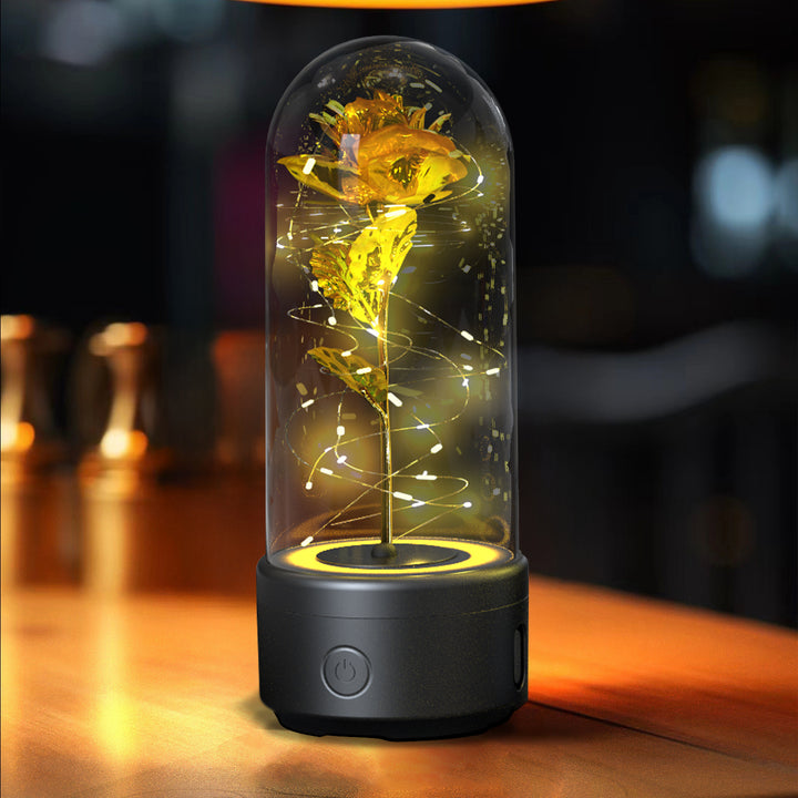 Creative 2 i 1 rosblommor LED -ljus och Bluetooth -högtalar Alla hjärtans dag gåva Rose Lysande nattljusprydnad i glasskydd