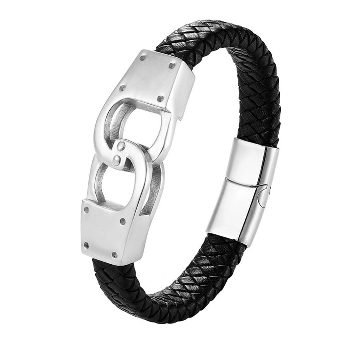 Men's Stainless Steel Woven Leather String Bracelet