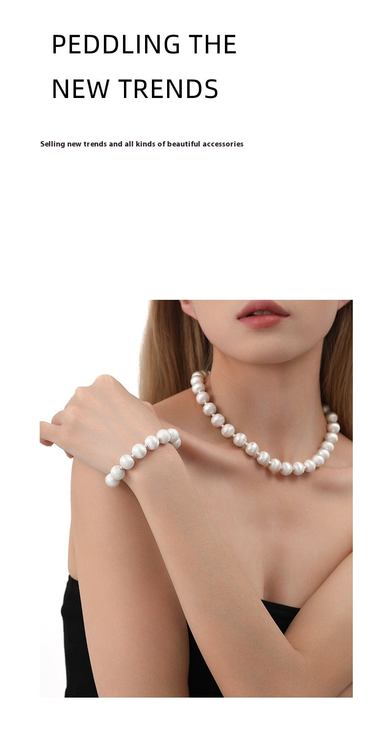 Original Design Niche Drawing Beads Fried Street Round Beads Clavicle Personality Bracelet And Necklace Set