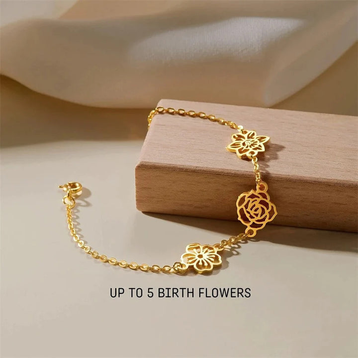 Birthday Flower Handmade Stainless Steel Flower Combination Bracelet