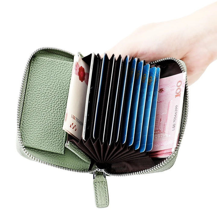 2024 RFID Genuine Leather Card Wallet Men Women Purse With Coin Pocket Zipper Credit Card Holder Small Wallets Bags