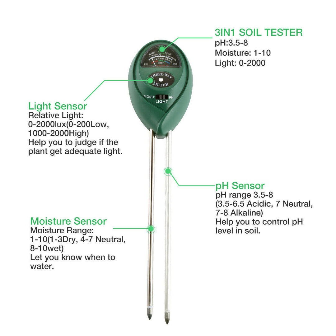 3 in 1 bodemtester Water pH Moisture Light Test Meter Kit voor tuinplantbloem