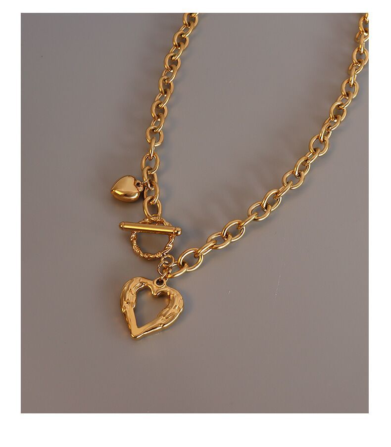 French Style Titanium Steel 18k Gold Peach Heart Necklace Women