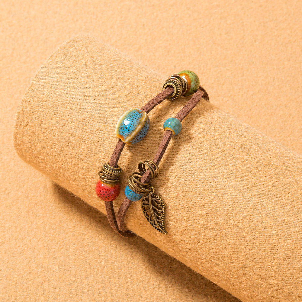 Ручная ткань веревочная веревка керамика богемные браслеты