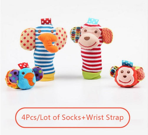 0-12 Monate weiche Tier Rassle Säugling Neugeborene Plüsch Socken Baby Spielzeug Handgelenksgurt Baby Fuß Socken