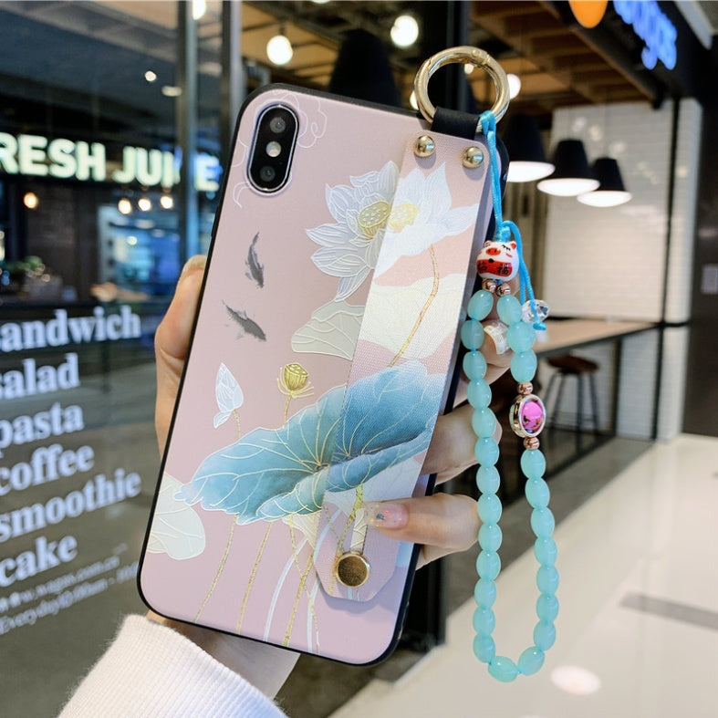 Compatible with Apple, Rose Flowers Wrist Strap phone Cases For iPhone