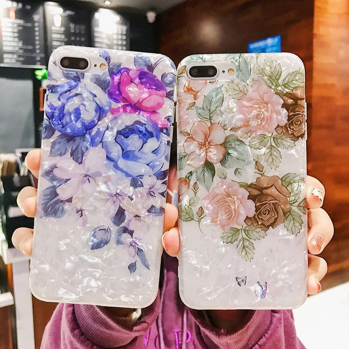 Compatibel met Apple, Dream Shell Phone Case voor iPhone X XS Max XR Rose Flower Back Cover Cows voor iPhone 7 8 6S Plus Soft TPU Silicon Capa