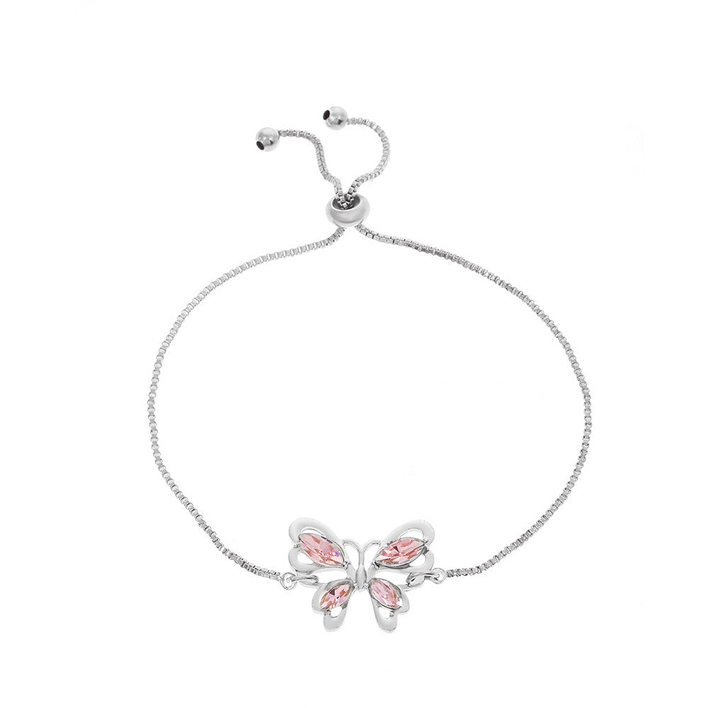 Достъпна луксозна модна розова кристална куха гривна за пеперуди