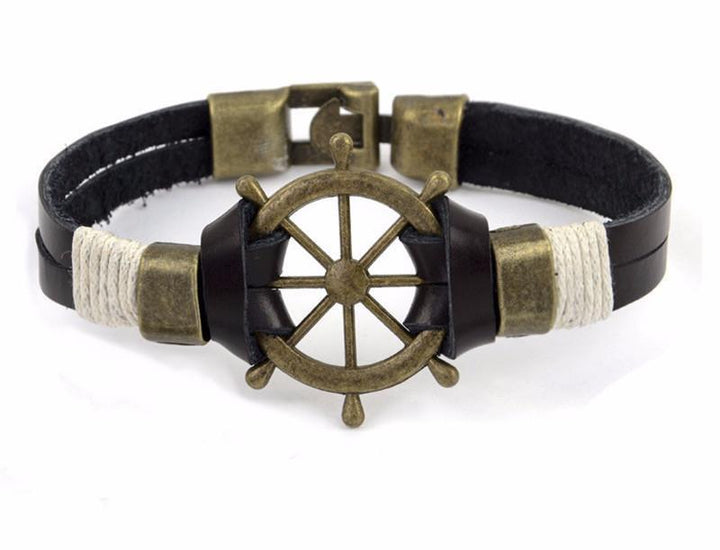 Vintage Rudder & Anchor Leather Bracelet