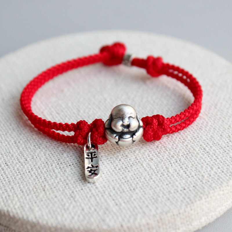 999 Sterling Silver Hand-woven Red Rope For Maitreya Rabbit Year