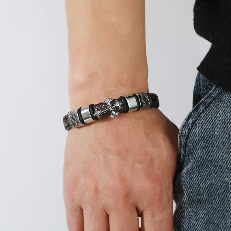 Alloy Punk Men's Leather Cord Bracelet