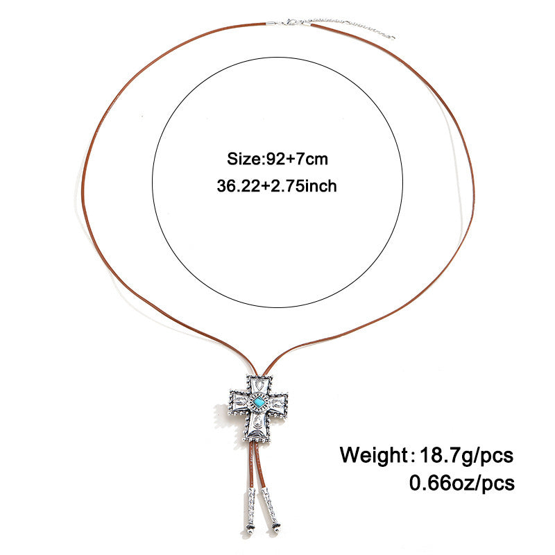 Europäische und amerikanische Retro -Turquoise Cross Halskette