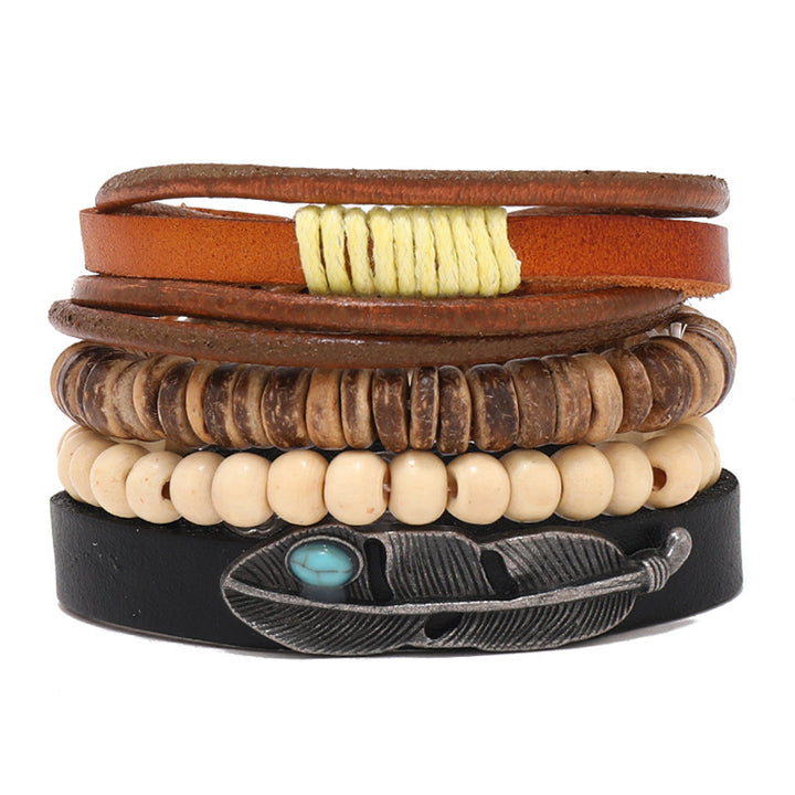 Simple Men's Multi-layer Wooden Bead Beaded Bracelet Suit