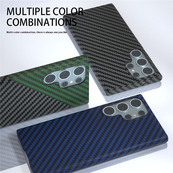 جراب هاتف ملصق مائي من ألياف الكربون PC ذو لون متباين