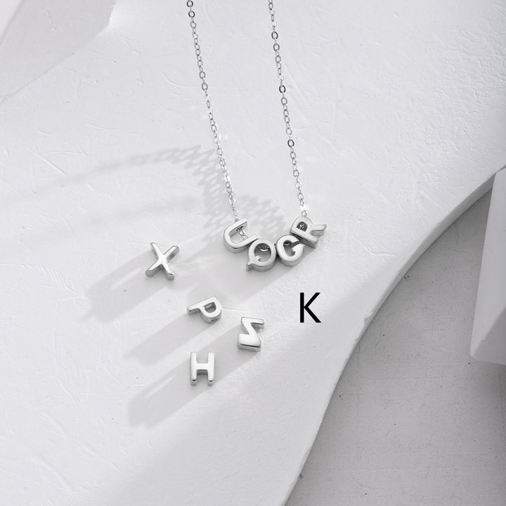 Cross Border S925 Sterling Silver 26 English Letters Series Pendant Simple Stylish Glossy Heart-shaped DIY Necklace