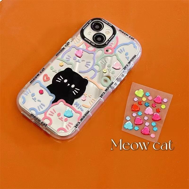 Étui de téléphone miroir cosmétique de motif de chat linéaire