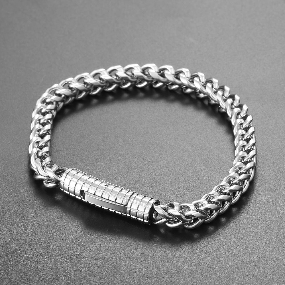 European Hip Hop Titanium Steel Armband Spring Snap -knapp