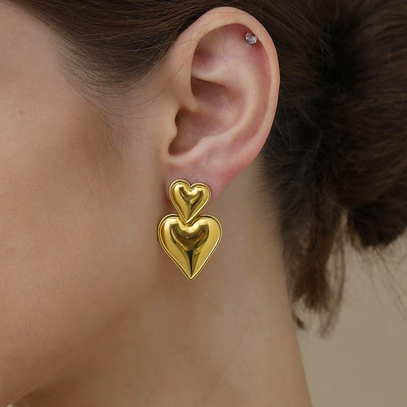Stainless Steel Heart Baroque Pearl Earrings