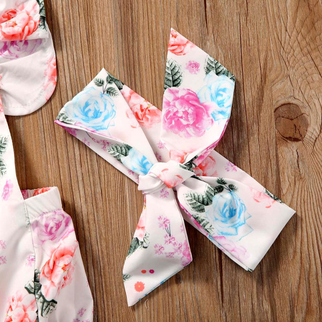 Ensemble à volants floraux Infant Casual Trend mignon Petit triangle floral robe en deux pièces