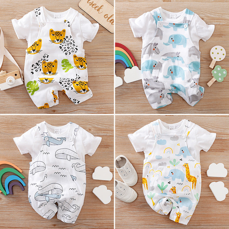 Two-piece Baby Clothes Clothing Summer Newborn Thin Baby Going Out Clothes Cartoon Strap Children's Suit