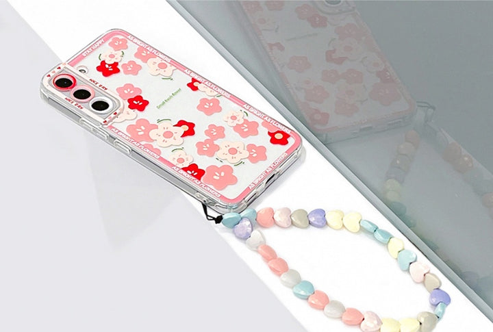 Mobiltelefonfodral Anti-Fall Soft Shell Transparent Silicone All-Pack Lens Small Floral Lanyard