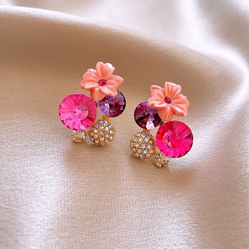 Couleur de couleur vintage Mode d'oreilles de goujons de fleurs de diamant