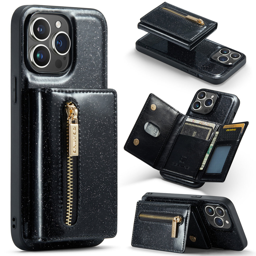 Caja de teléfono magnético de dos en una billetera de billetera de brillo