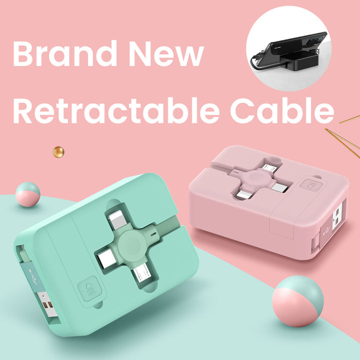 4 en 1 Câble USB rétractable créatif Macaron Type C Micro Cable pour i Téléphone avec téléphone Téléarine Charge Données Ligne de stockage Câble