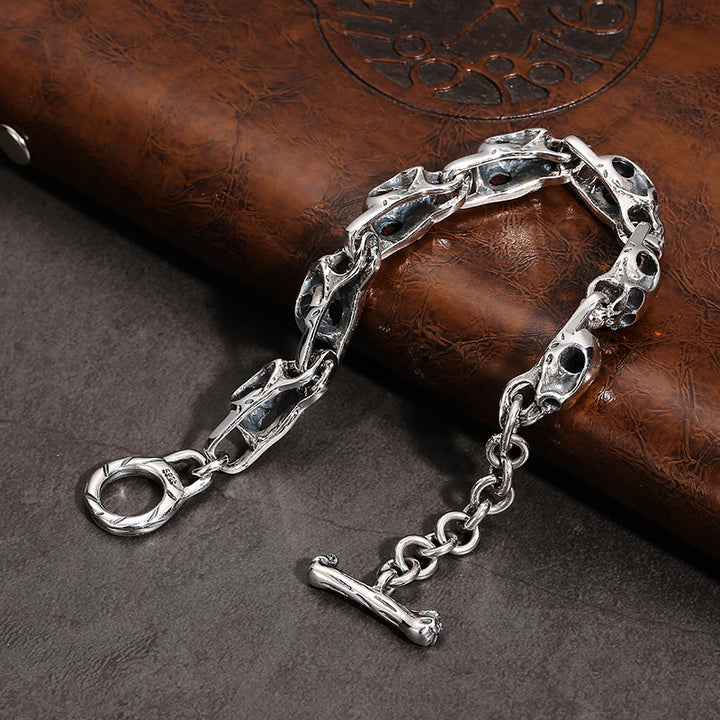 S925 Sterling Silver Punk Skull -armband