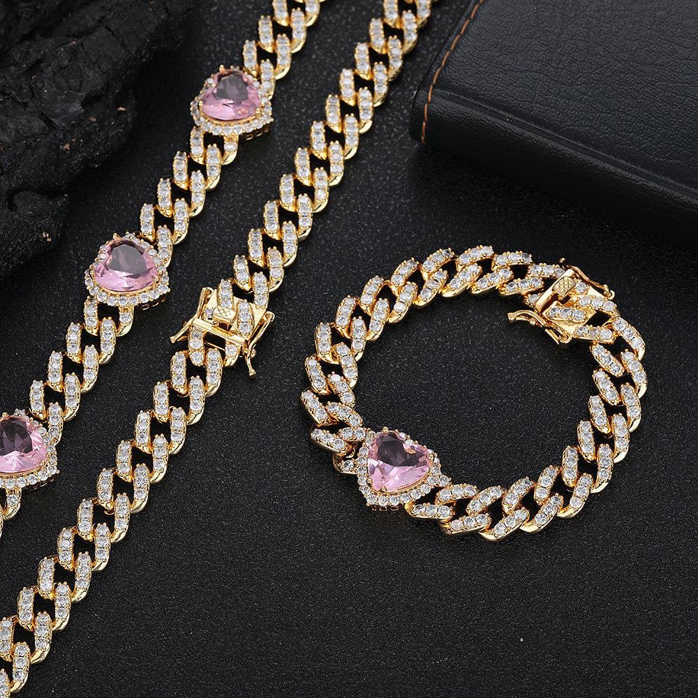 Love Pink Zirkon Cuban Link Chain Women's ketting