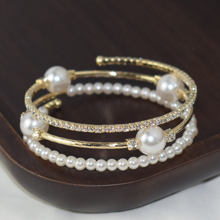 Eenvoudige Pearl Rhinestone -armband voor vrouwen