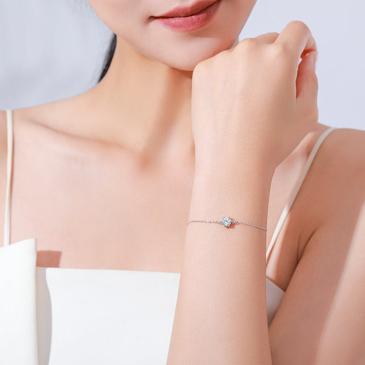 S925 Bracelet en diamant simple à six bouches en argent sterling