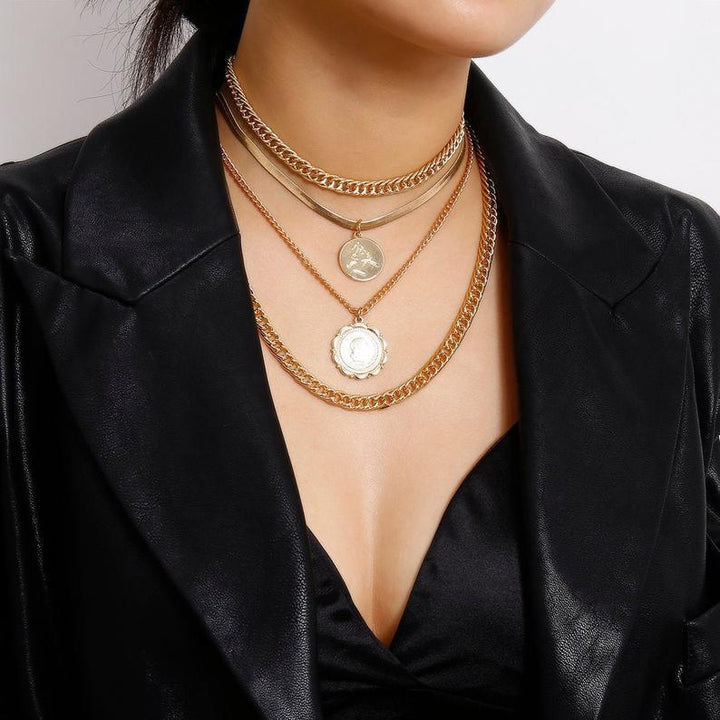 Snake bone chain round multi-layer necklace