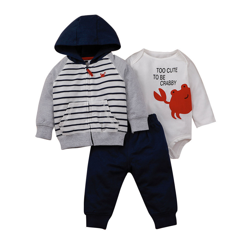 Children's Suit Autumn Baby Letter Printing Zipper Three-piece Set Newborn Clothing