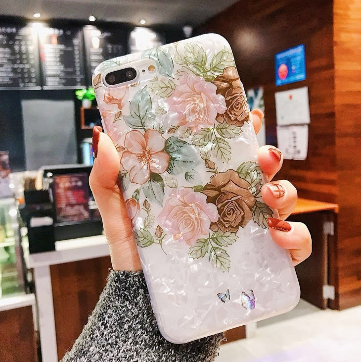 Compatible con Apple, Dream Shell Telephone Case para iPhone X XS Max XR Rose Flower Casadas traseras para iPhone 7 8 6 6s Plus Soft TPU Silicon Capa