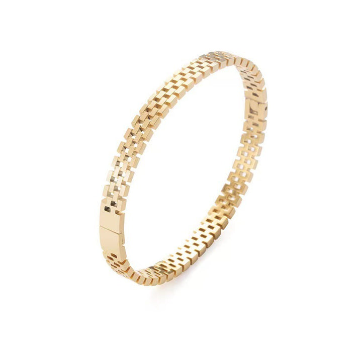 Pulsera de acero de titanio Electroplatación de oro real de oro para mujeres simples