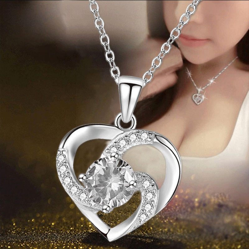 Fashion Lady Heart Pendant Plated 925 Silver Necklace Jewelry