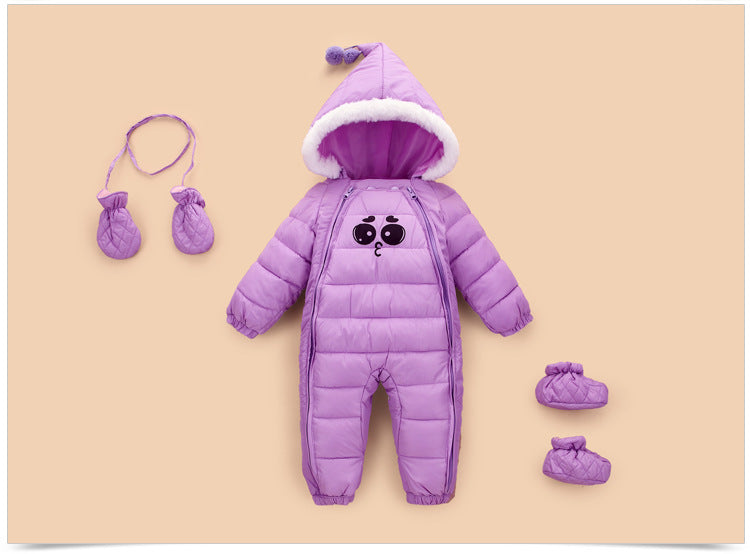 Вниз хлопковые детские роментики зимние толстые мальчики костюм девочки теплый младенец снежно-снежный костюм для детей с подъездом для детской одежды.