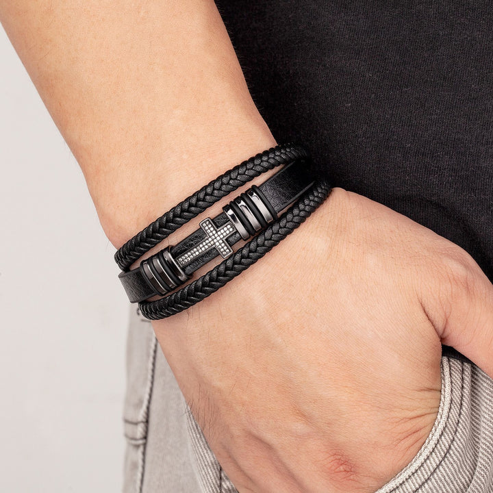 Metal Cross Multi-Layer Leather Armband