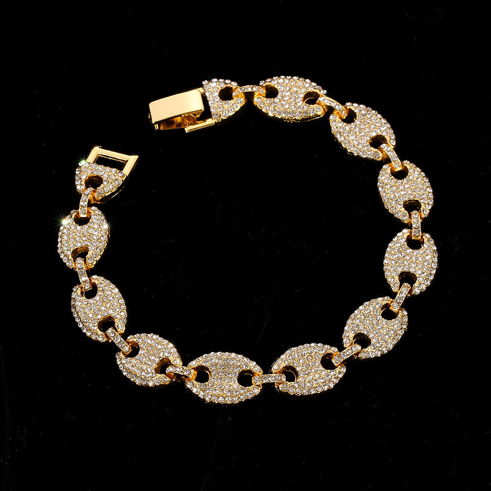 Pulsera de nariz de cerdo de diamante de botón para mujeres