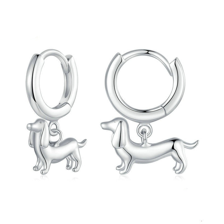 Animal Sausage Dog Argent Pur Ear Clip Cute Warm Pet 925 Sterling Silver Earrings